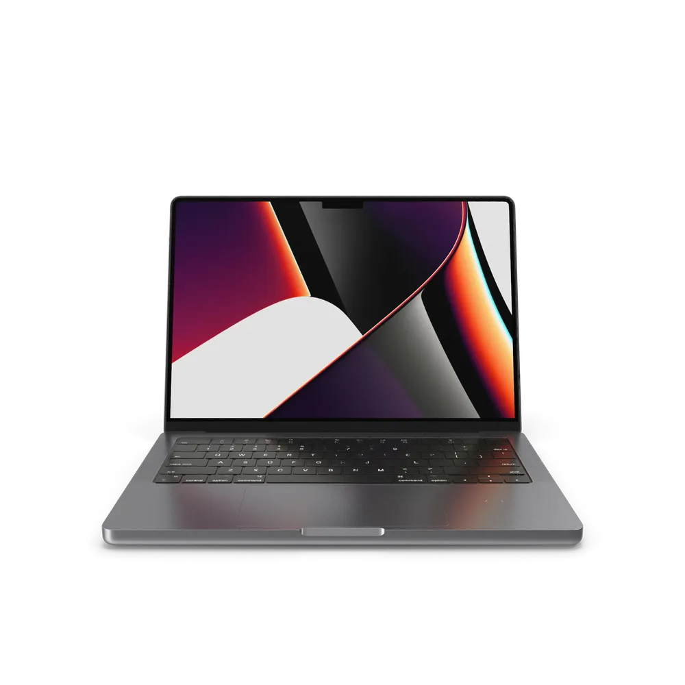 Space gray laptop with a colorful display